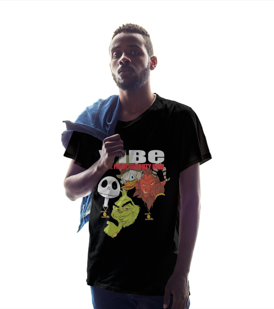Vibe Live From Naughty Row Grinch Krampus Scrooge Jack Skellington Christmas Naughty Row Records T-Shirt