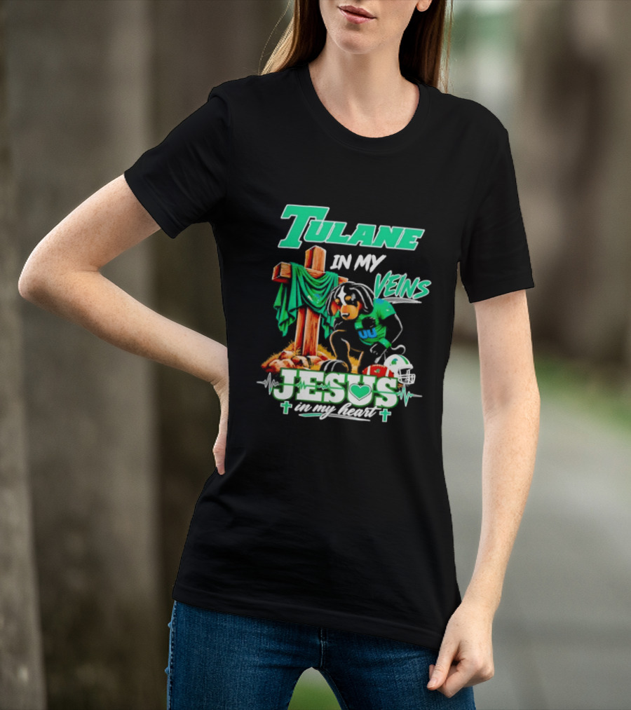Tulane Spirit Football Jesus Faithful Heart Cross Helmets Football T-Shirt
