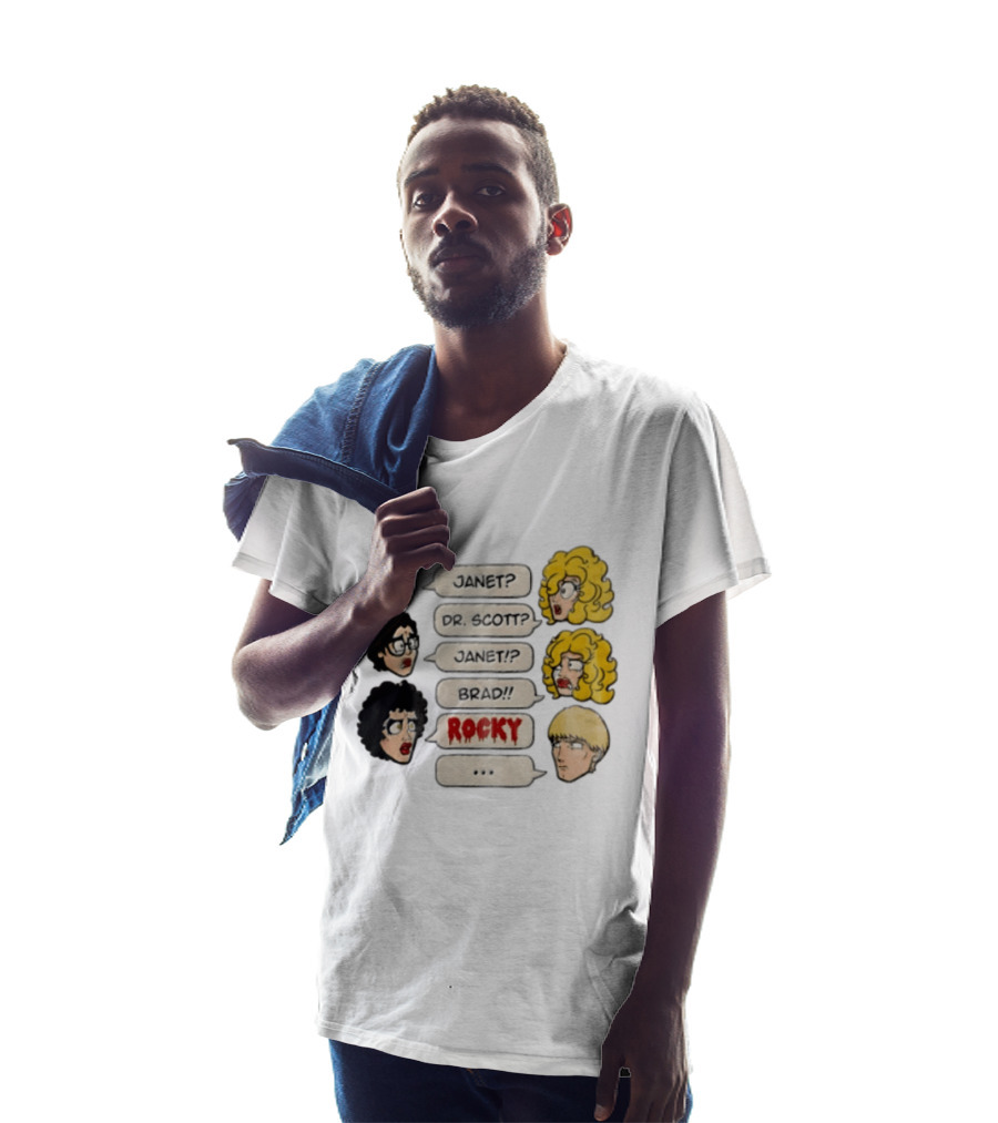 Janet Dr Scott Brad Rocky Horror Picture Show Speech Bubbles Cartoon Heads Dialogue T-Shirt