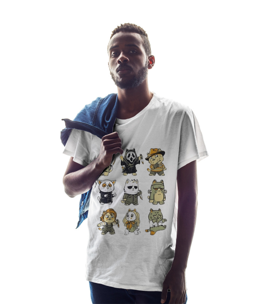 Horror Movie Cats Meowster Party Jason Ghostface Freddy Krueger Halloween T-Shirt