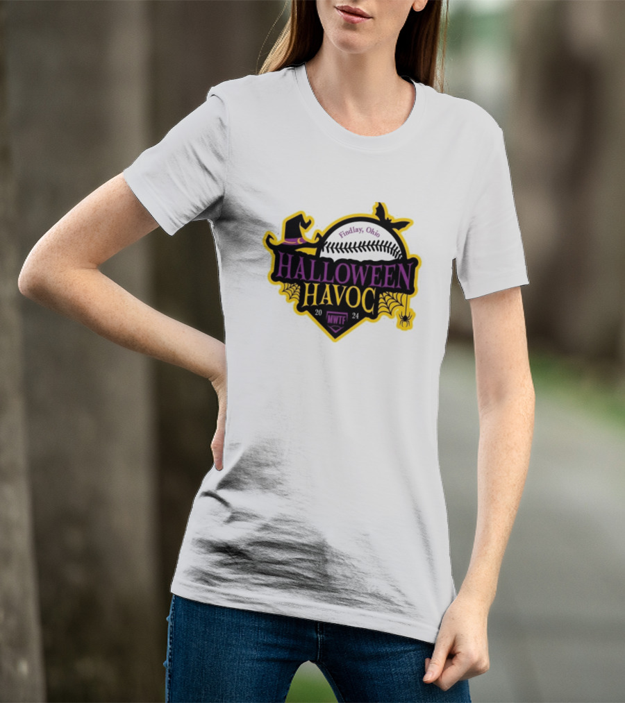 Findlay Ohio Halloween Havoc 2024 Softball MWTF Spooky Witch Hat Spider Web T-Shirt