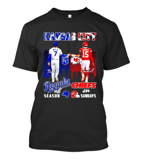 Kansas City Royals And Chiefs Bobby Witt Jr Patrick Mahomes NFL MLB All Season Sundays T-Shirt