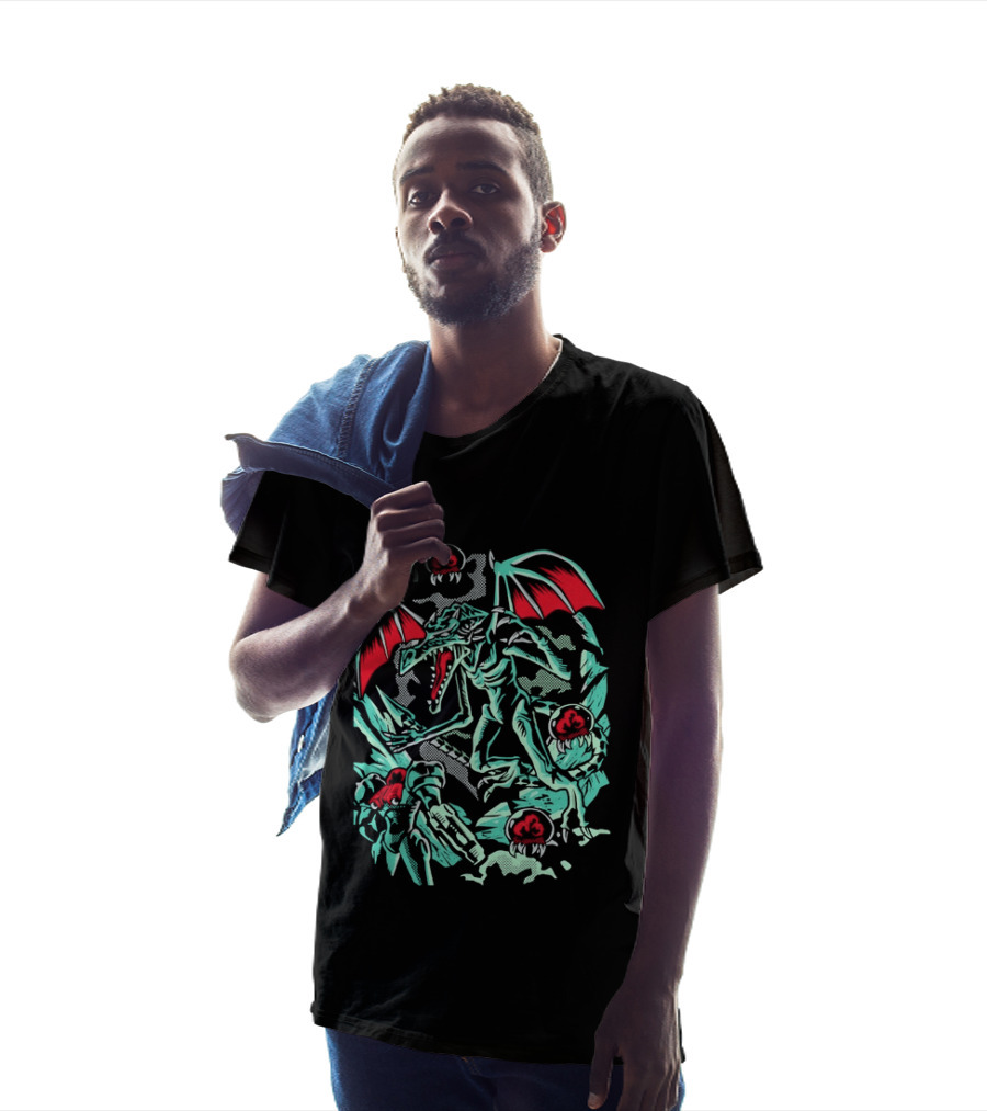 Ridley And Samus Aran Metroid Halftone Action Scene T-Shirt