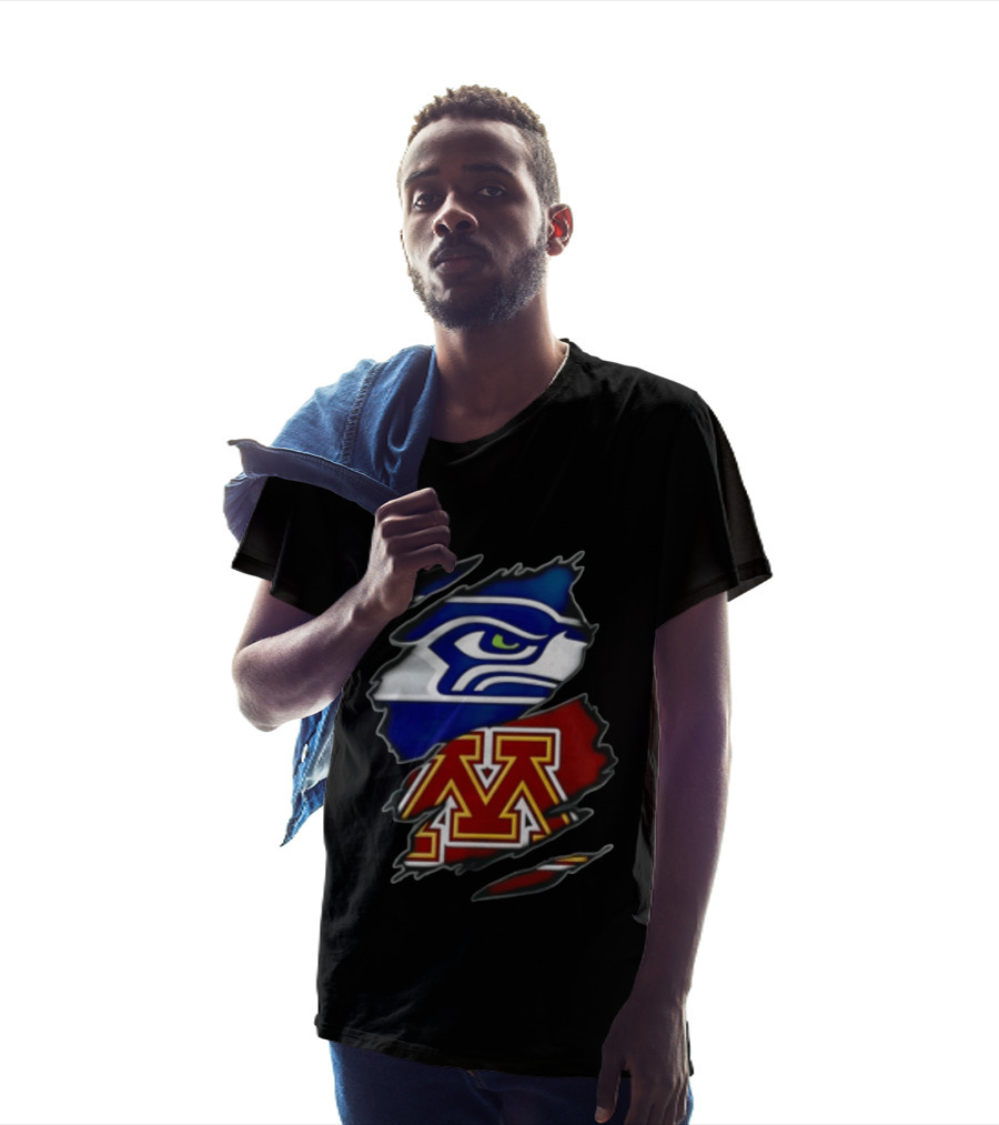 Seattle Seahawks Minnesota Golden Gophers Torn Fabric Reveal Team Emblems T-Shirt