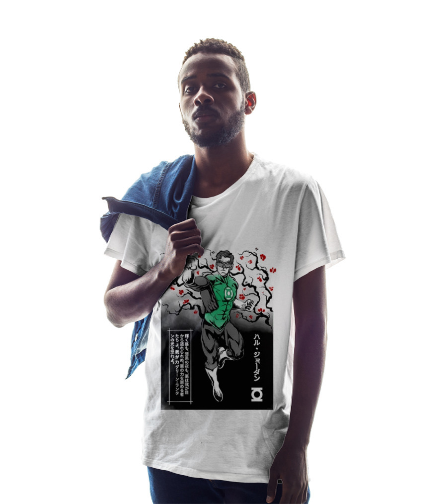 Hal Jordan Green Lantern Cherry Blossom Ink Wash Japanese Kanji T-Shirt