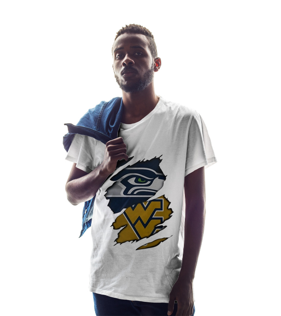 Seattle Seahawks West Virginia Mountaineers Ripped Image Combination T-Shirt