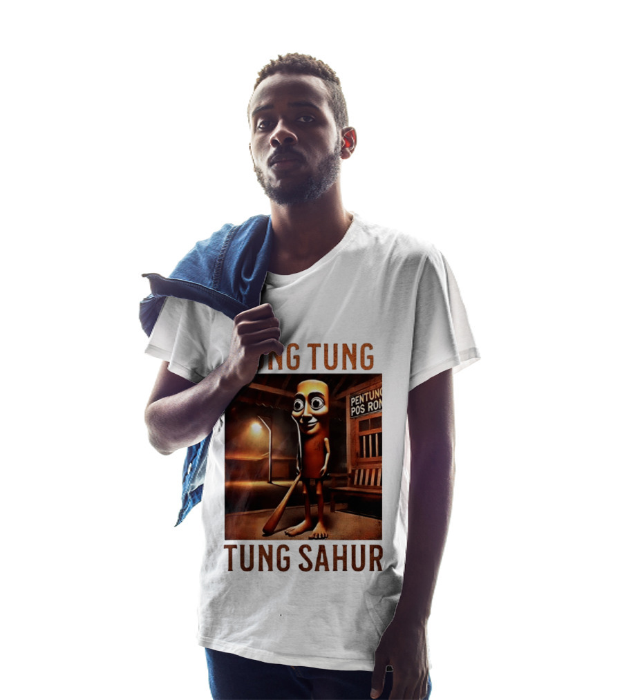 Tung Tung Tung Sahur Pentung Pos Ron Indonesian Culture Night Scene T-Shirt