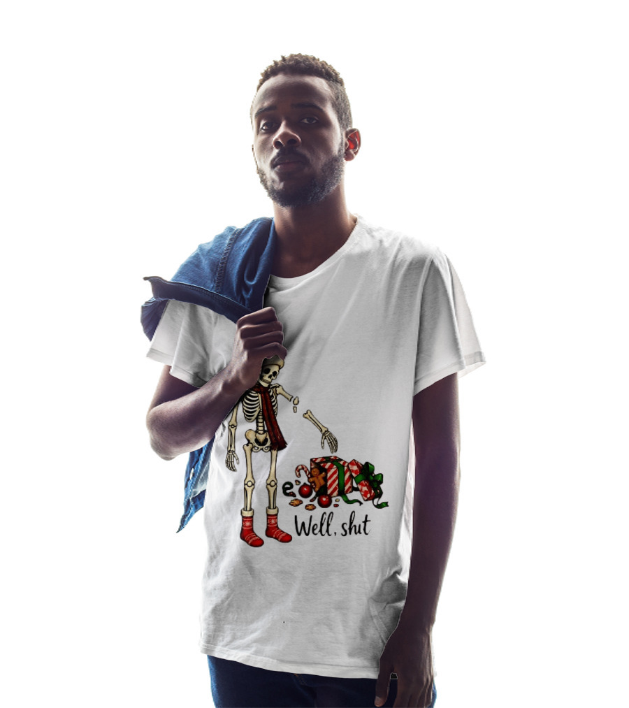 Well Shit Christmas Skeleton Gingerbread Man Santa Hat T-Shirt