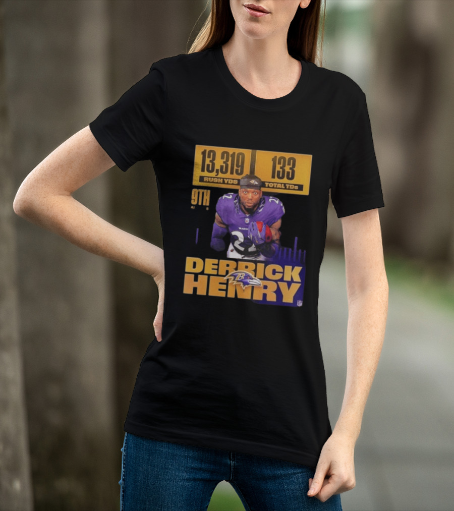 Derrick Henry Baltimore Ravens 13319 Rush Yards 133 Touchdowns 9th Ranked T-Shirt