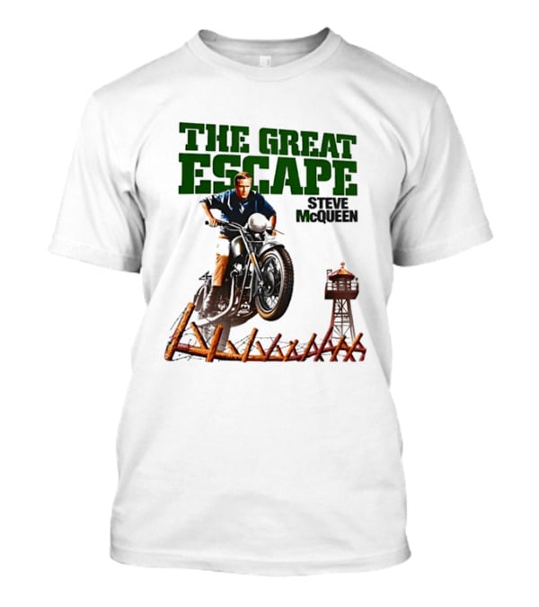 The Great Escape Steve McQueen Motorcycle Jump Classic Movie Scene T-Shirt