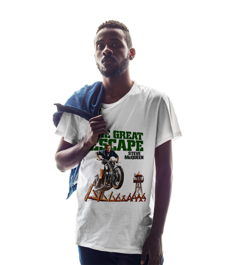 The Great Escape Steve McQueen Motorcycle Jump Classic Movie Scene T-Shirt