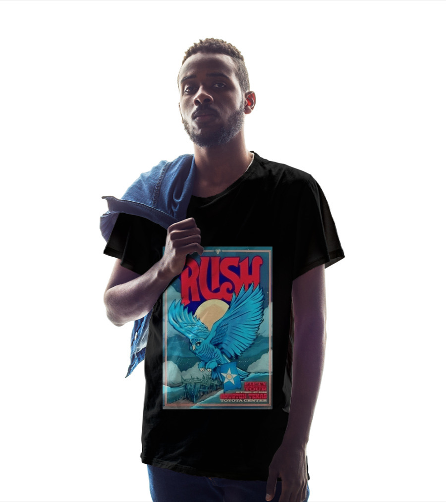 Rush Fifty Something Tour Houston Texas October 1st 2026 Toyota Center Blue Owl Moon Mountain Scene T-Shirt