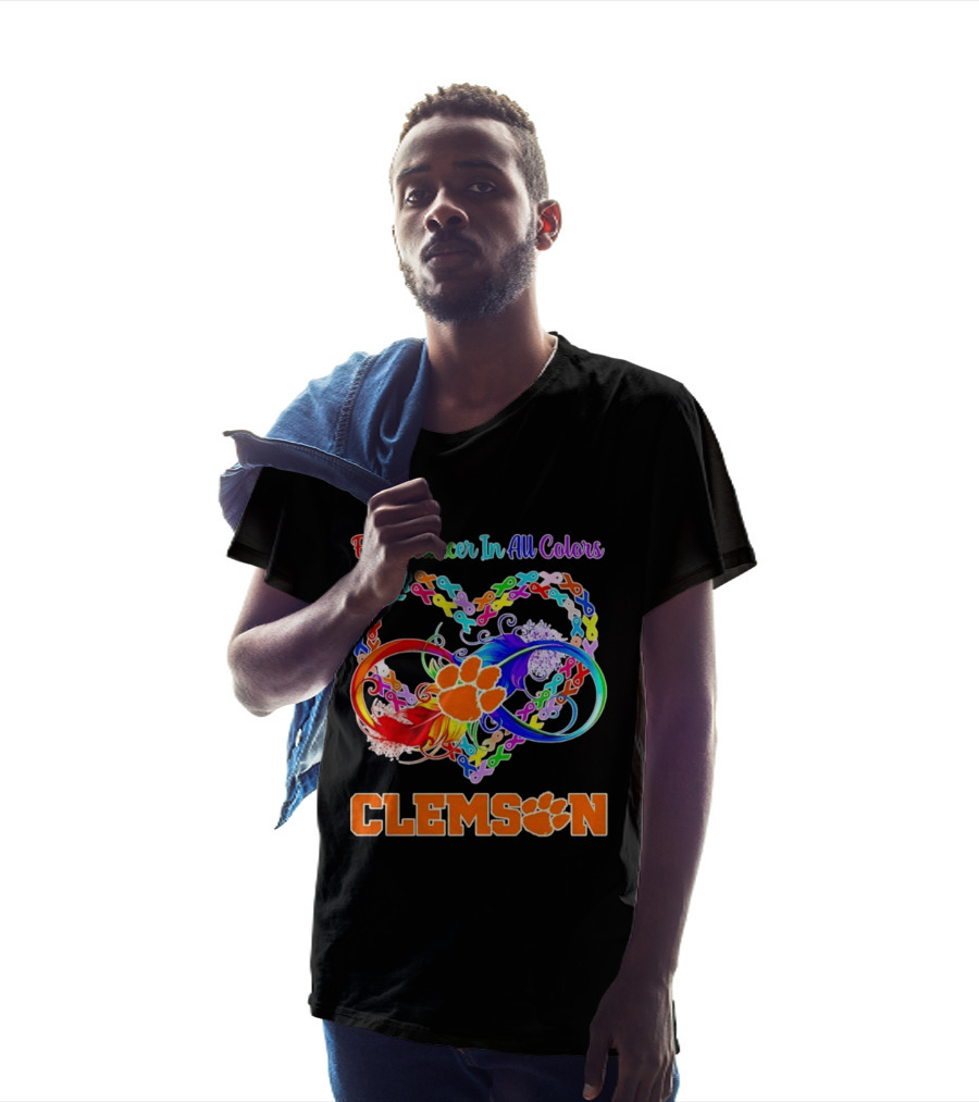 Clemson Fight Cancer In All Colors Infinity Heart Ribbon T-Shirt