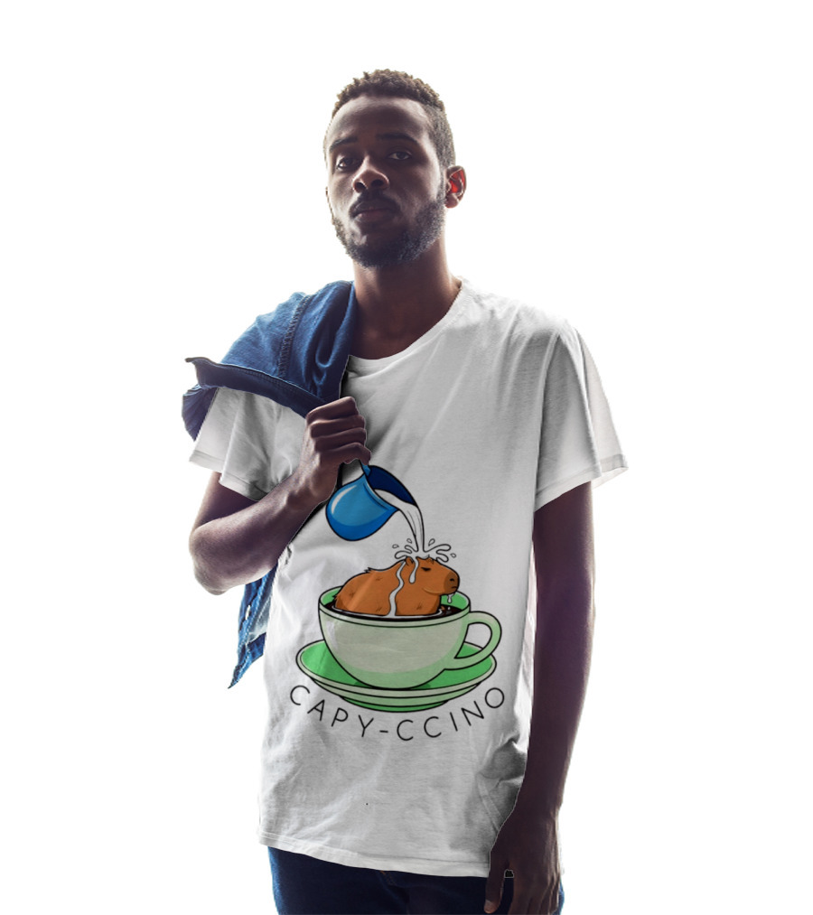 Capybara Coffee Capy Ccino In A Cup With Cappuccino Pouring Scene T-Shirt
