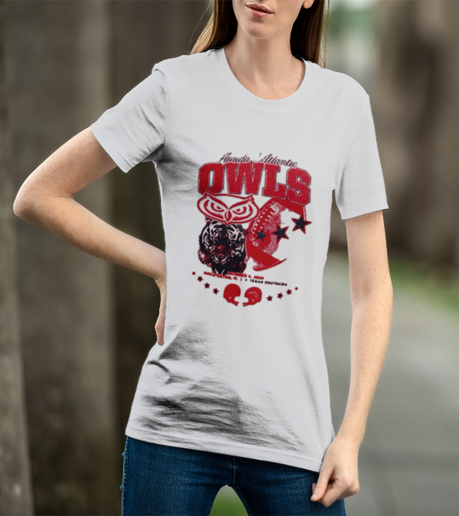 Florida Atlantic Owls Boca Raton Texas Southern 2026 Football Tiger Art Stars Red T-Shirt