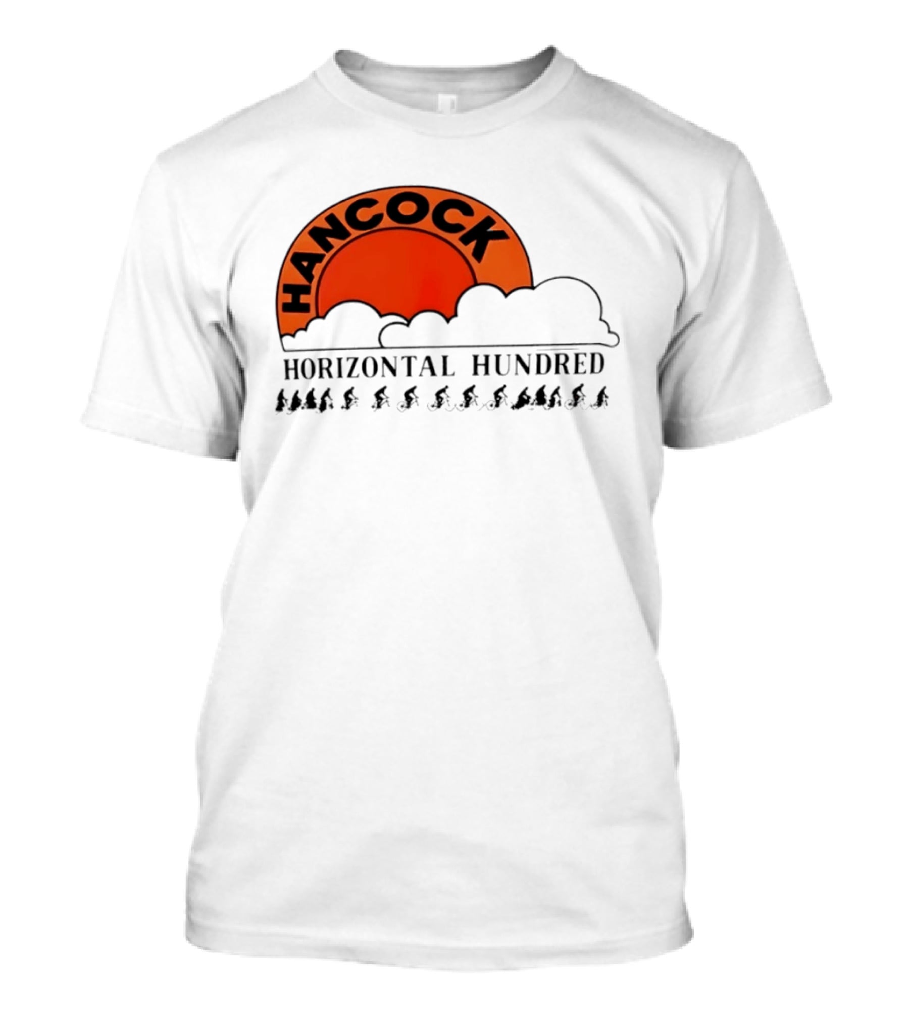 Hancock Horizontal Hundred Cycling Event Logo With Orange Sun And Cyclists T-Shirt