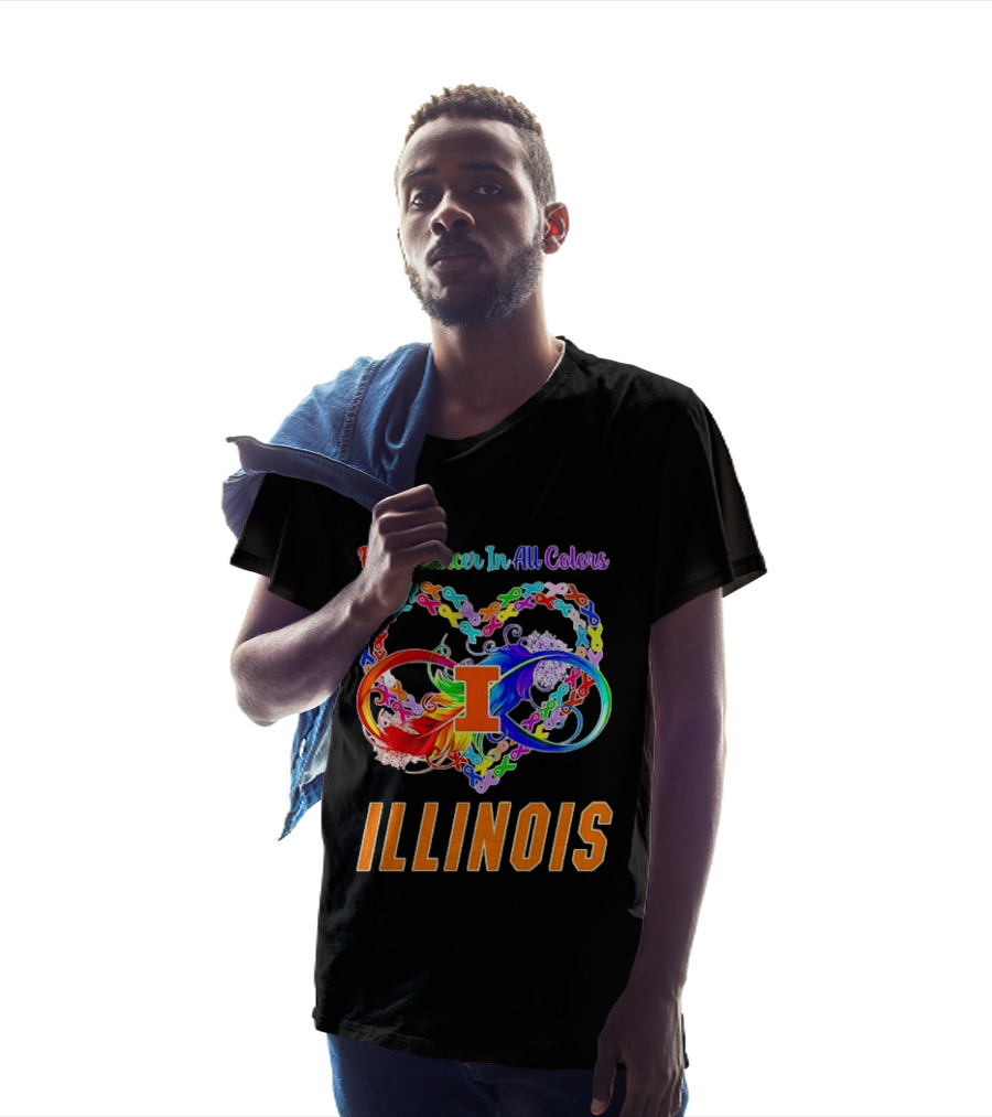 Illinois Fight Cancer In All Colors Heart Ribbon T-Shirt
