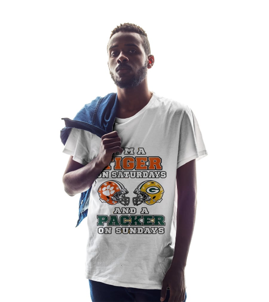 Tiger On Saturdays Clemson Tigers Packer On Sundays Green Bay Packers Helmets T-Shirt