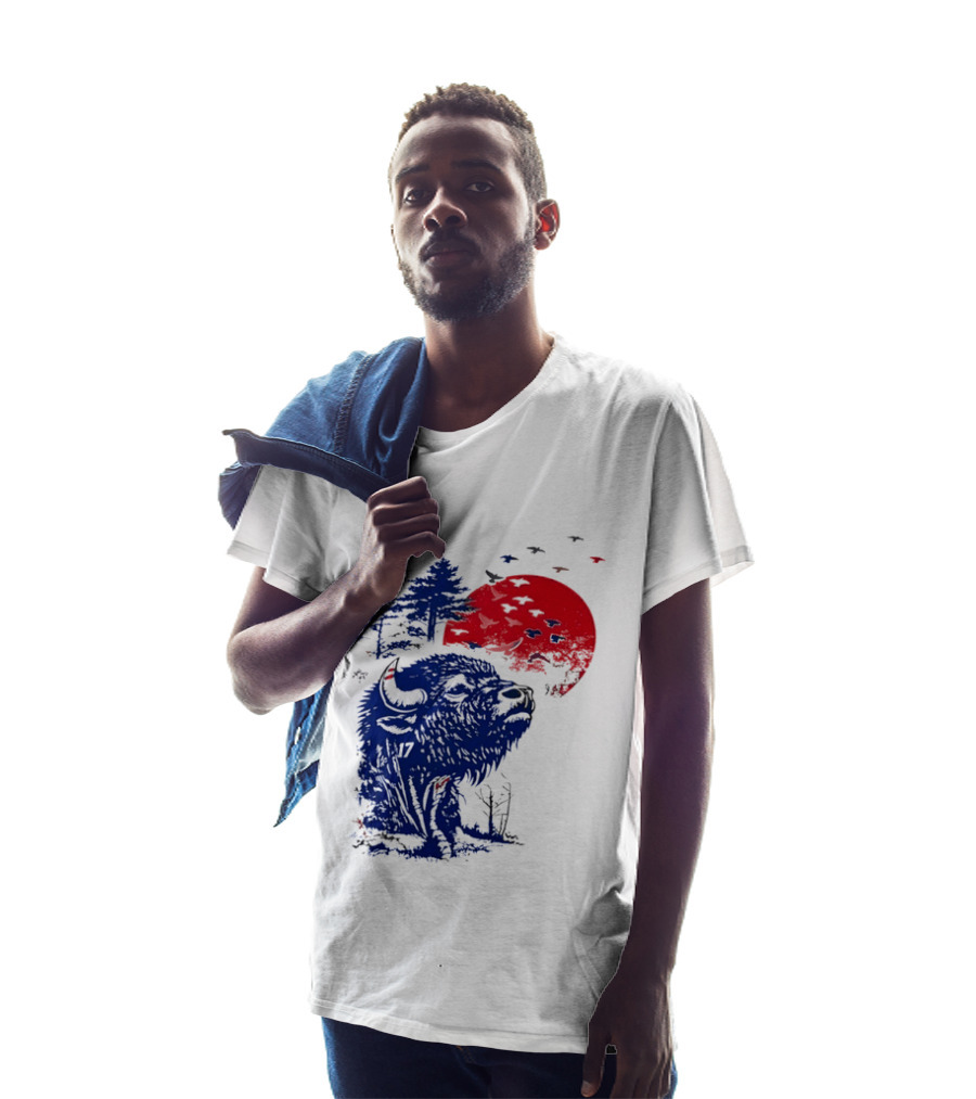 Buffalo Bills 17 Bison Sunset With Trees And Red Sun T-Shirt
