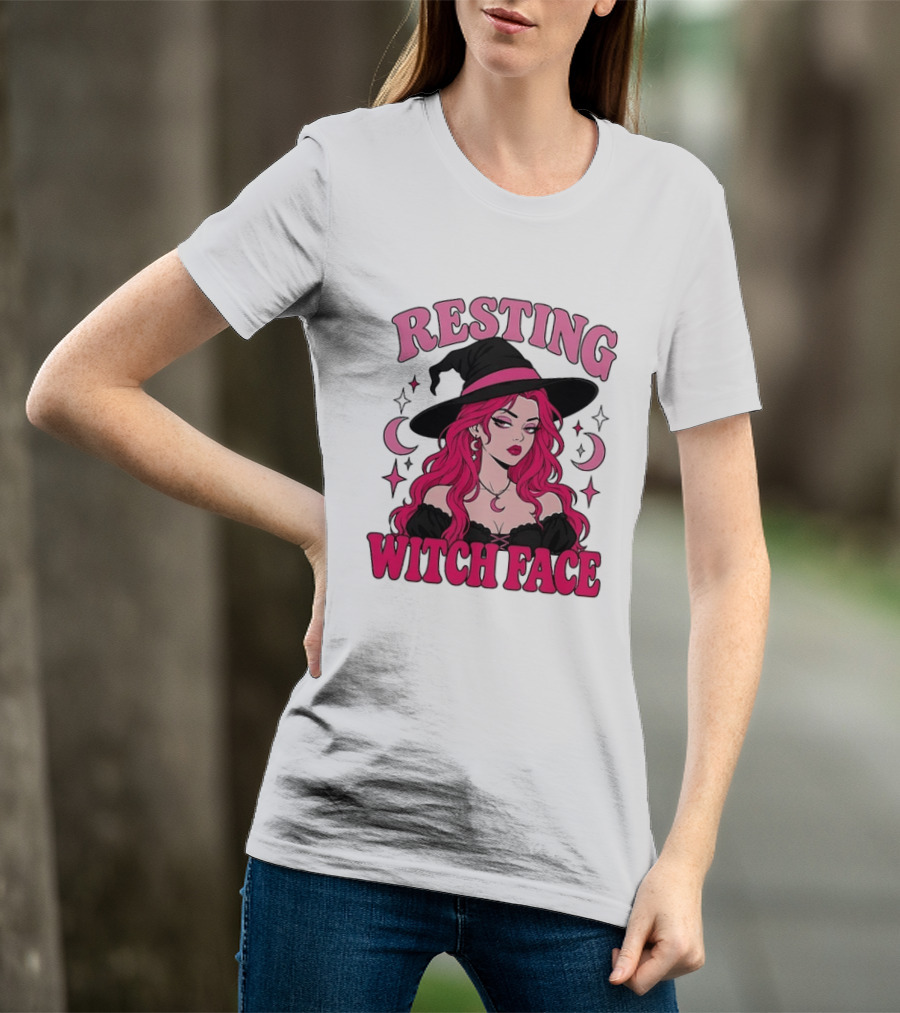 Resting Witch Face Pink Witch Hat Halloween Aesthetic T-Shirt