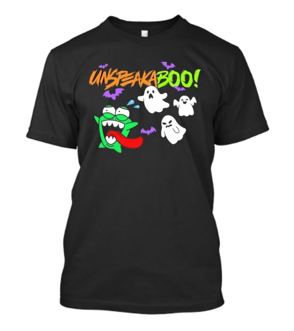 Unspeakaboo Halloween Ghosts With Green Monster And Purple Bats T-Shirt