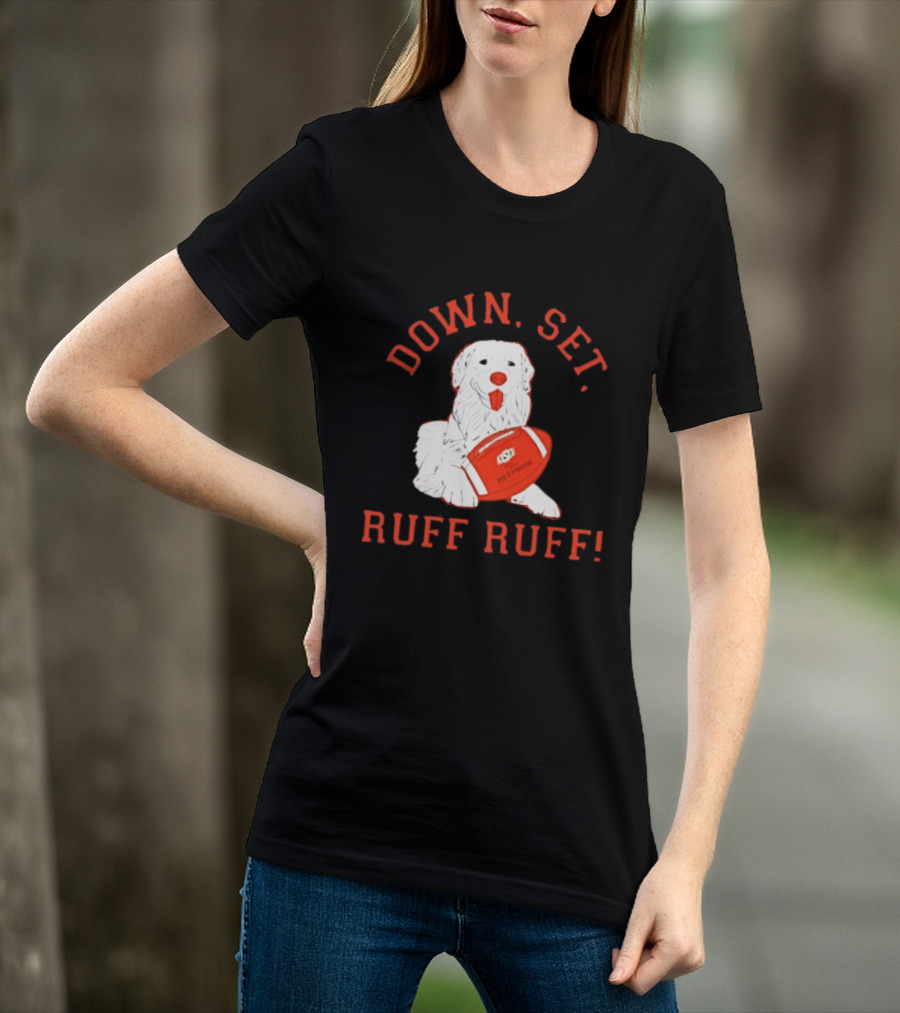 Pet Pride Dog Down Set Ruff Ruff Football T-Shirt