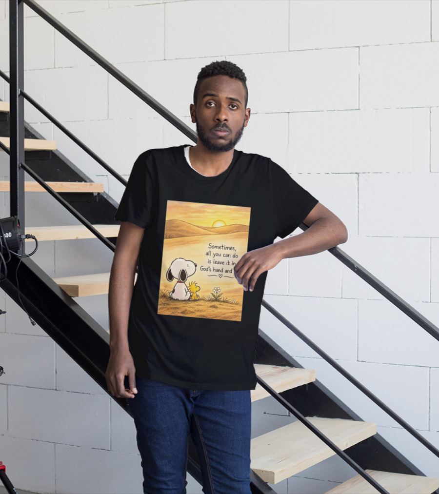 Snoopy Woodstock Sometimes All You Can Do Is Leave It In God's Hand And Wait Sunset Scene T-Shirt