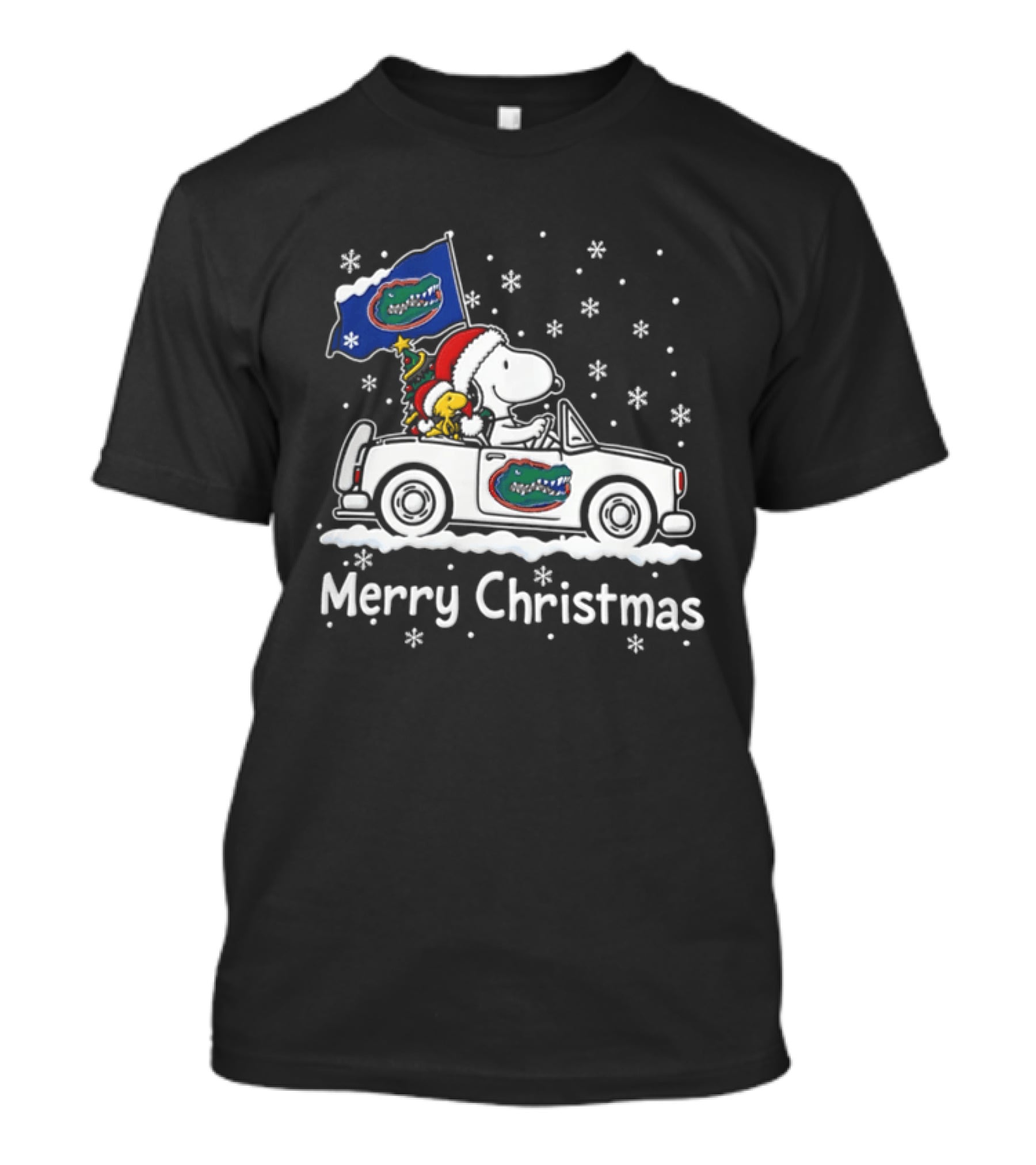 Florida Gators Snoopy Woodstock Driving Car Merry Christmas 2026 Snowflakes T-Shirt