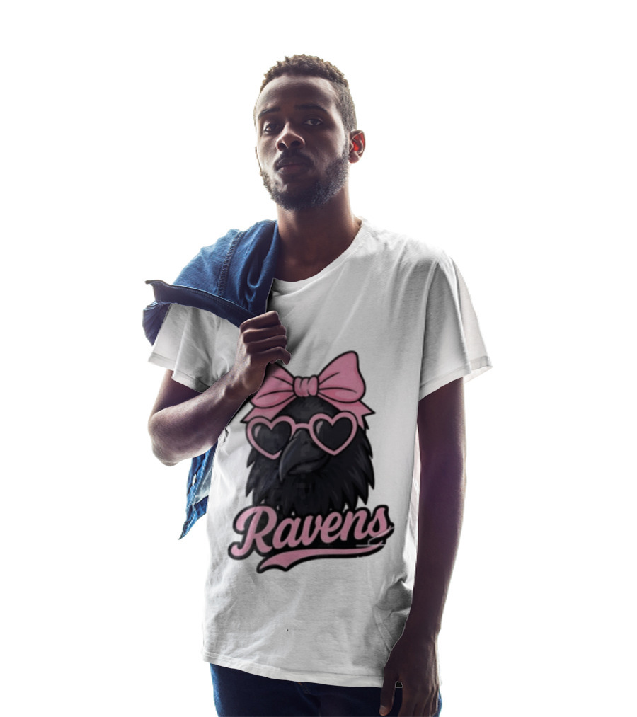 Ravens Raven Pink Bow Heart Sunglasses T-Shirt