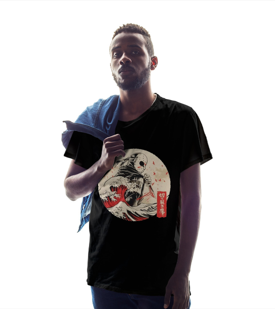 Jason Voorhees Samurai Katana Great Wave Horror Scene T-Shirt