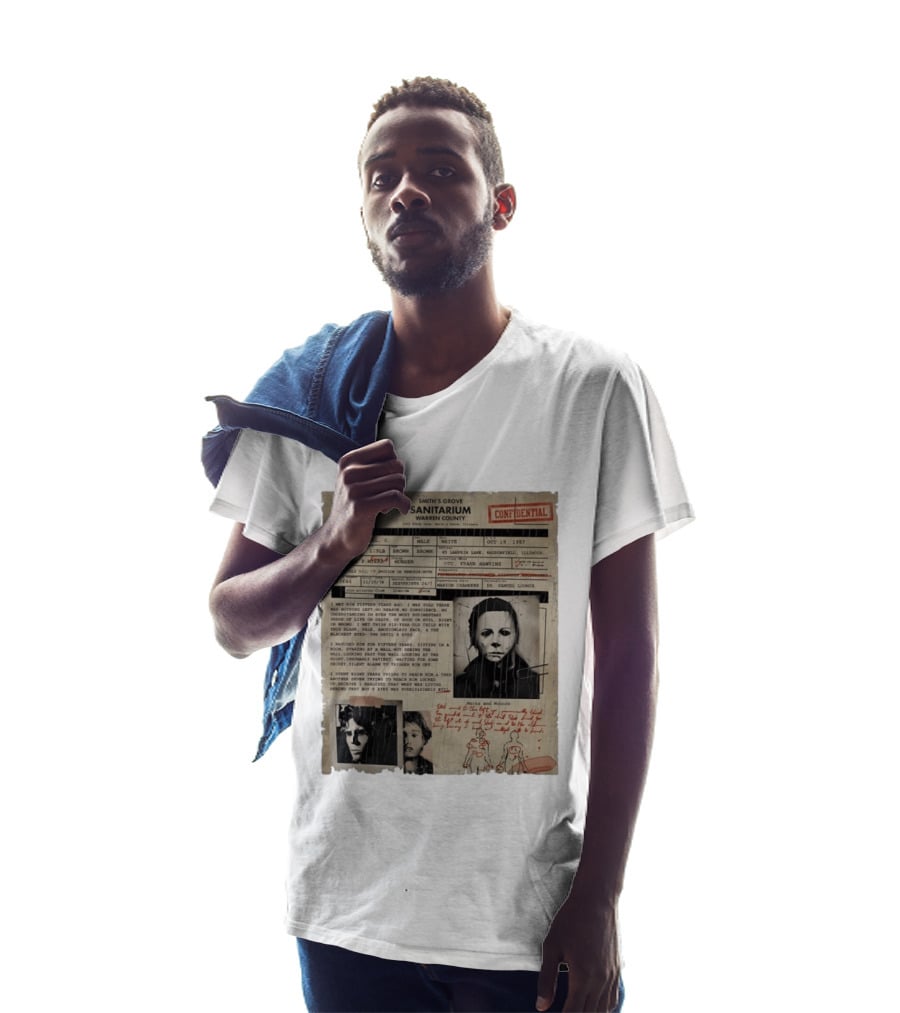 Smith's Grove Sanitarium Confidential Patient File Michael Myers Vintage Horror Movie Scene T-Shirt