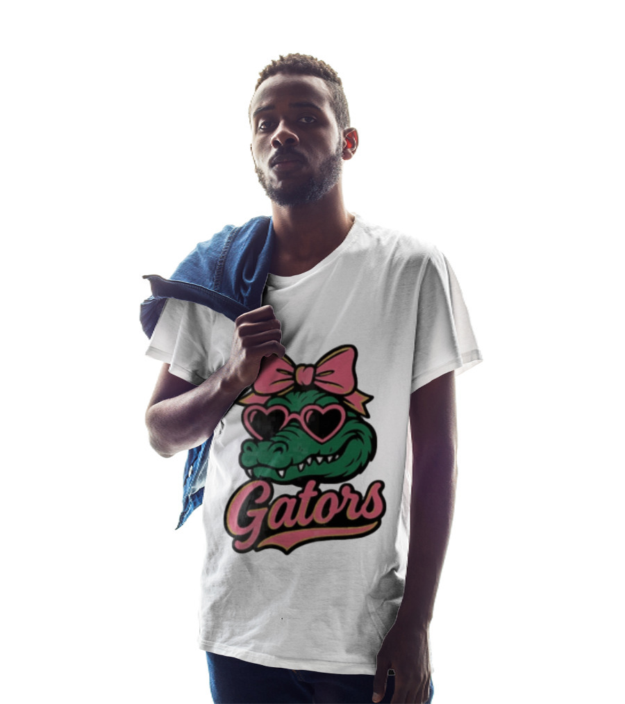 Florida Gators Green Alligator Pink Bow Heart Sunglasses T-Shirt