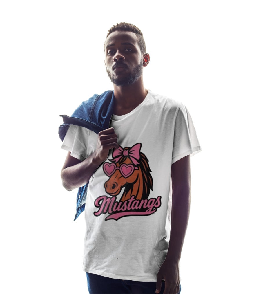 Mustangs Horse Pink Bow Heart Sunglasses T-Shirt