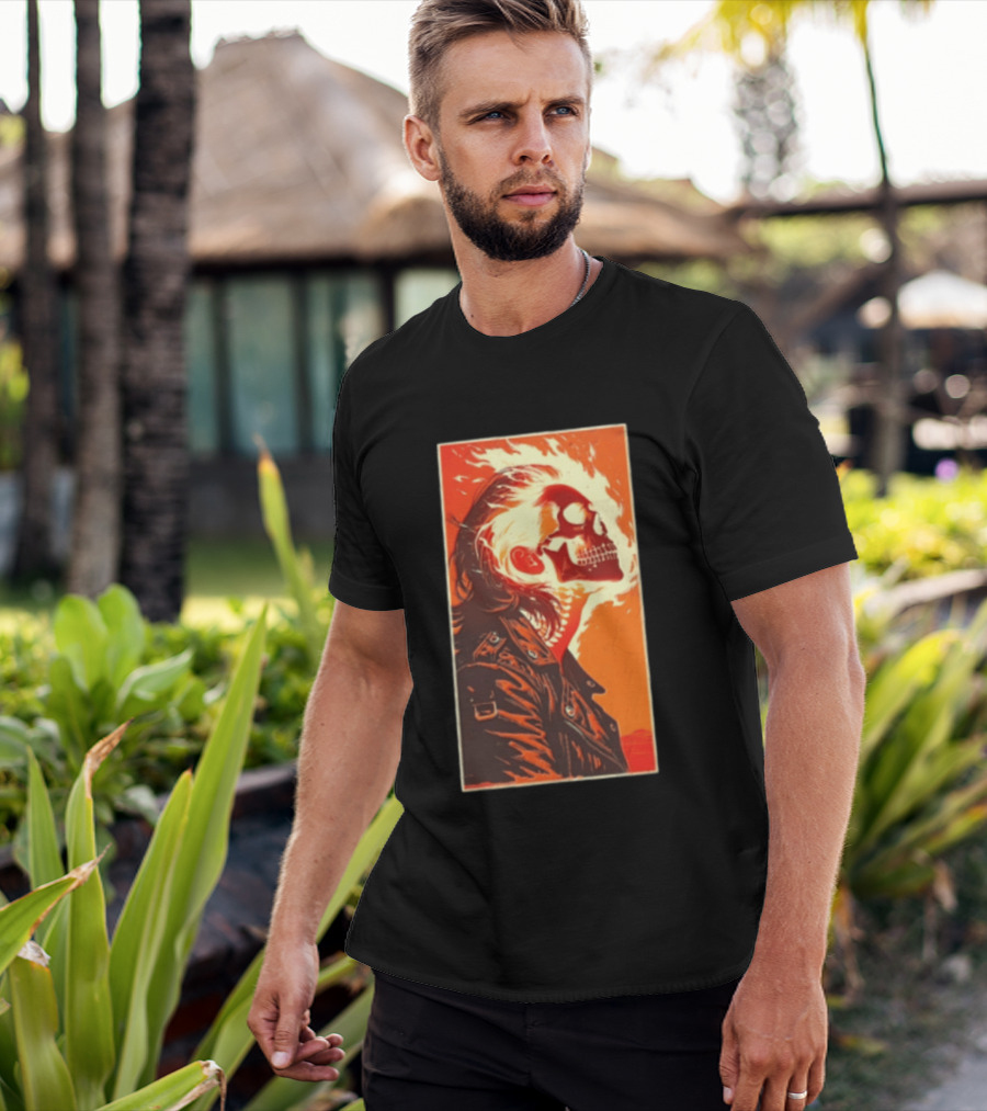 Burnout Flaming Skull Leather Jacket Man Fiery T-Shirt