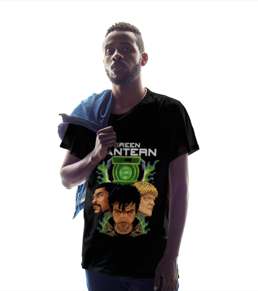 Green Lantern Glowing Eyes With Symbol Featuring Three Characters T-Shirt
