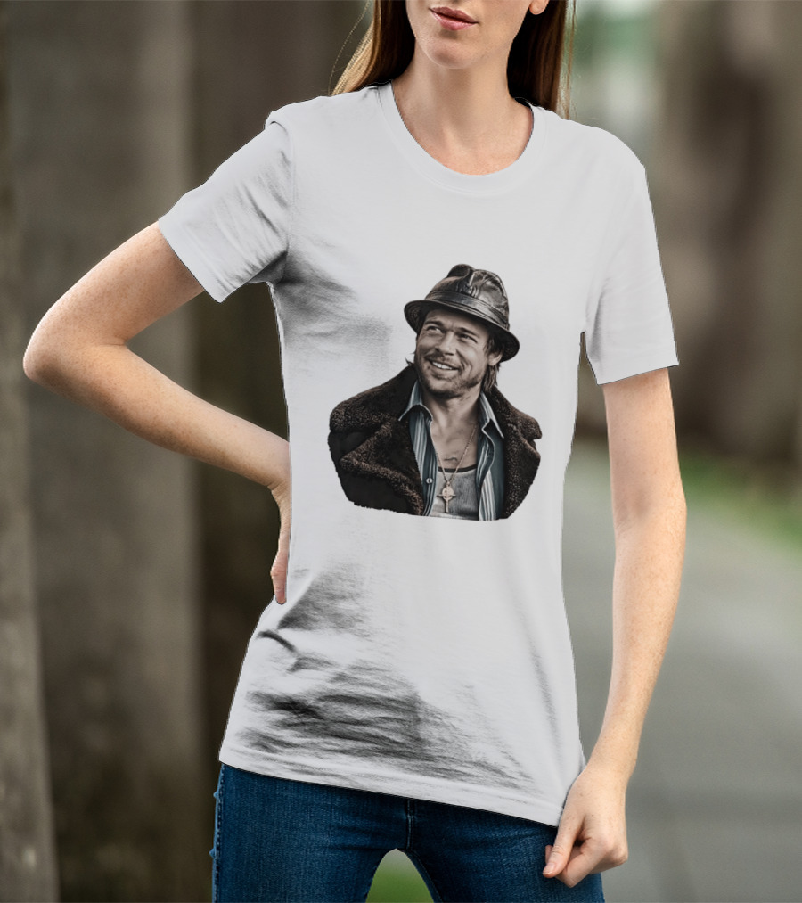 Brad Pitt Leather Jacket And Hat Style Killing Them Softly Jackie Cogan T-Shirt