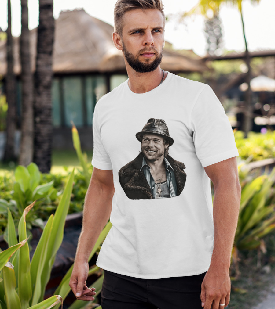 Brad Pitt Leather Jacket And Hat Style Killing Them Softly Jackie Cogan T-Shirt