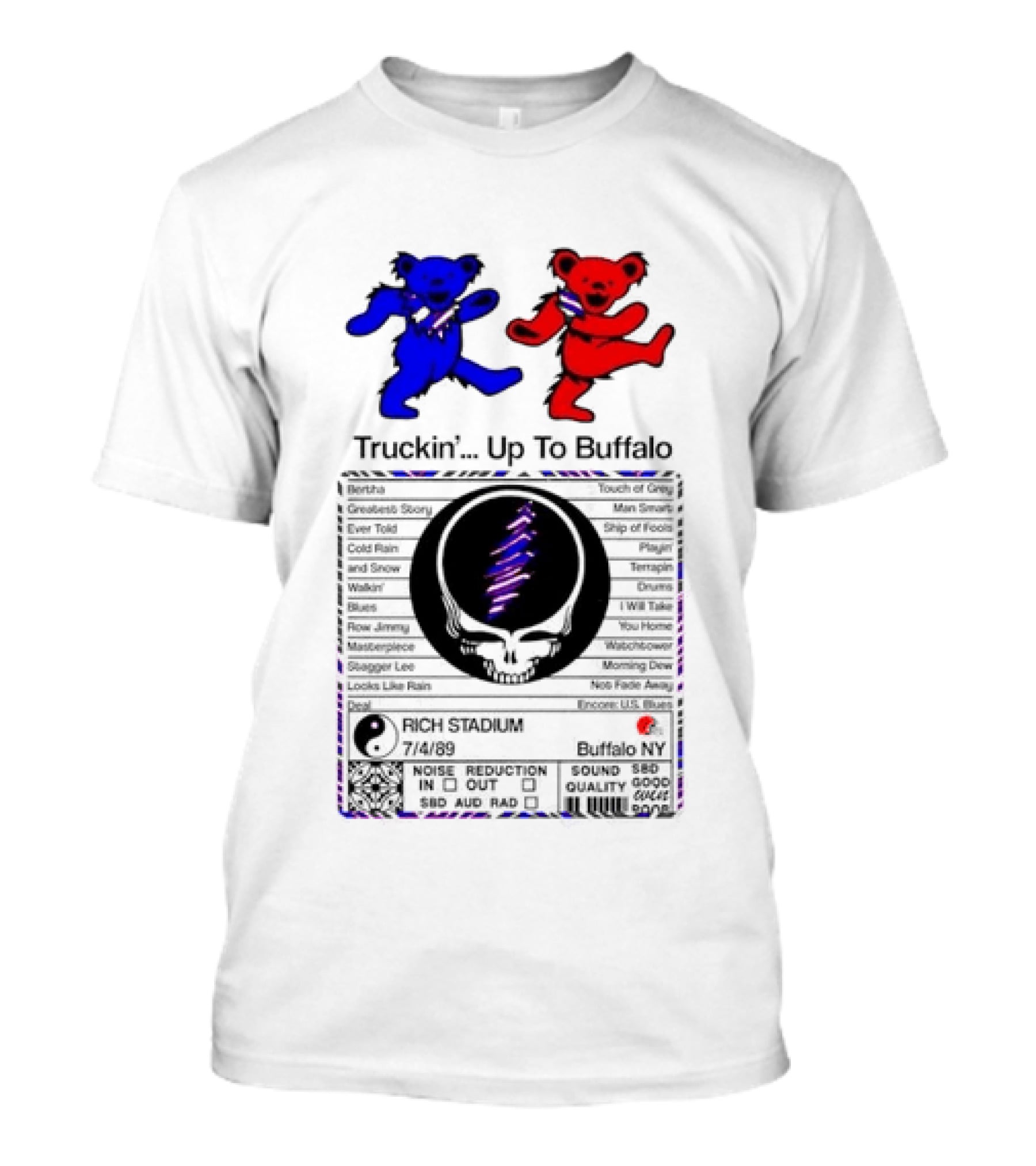 Grateful Dead Dancing Bears Truckin Up To Buffalo Nutrition Label T-Shirt