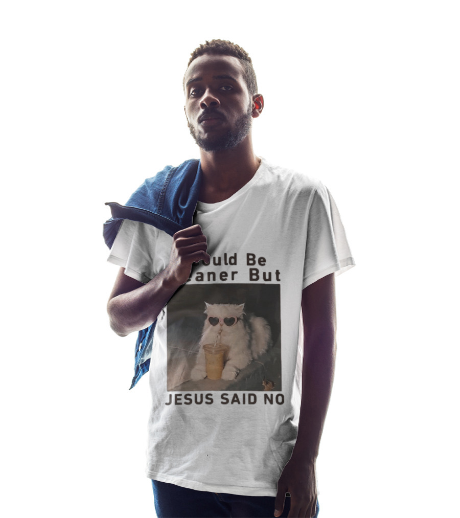 I Could Be Meaner But Jesus Said No White Cat Pink Heart Sunglasses T-Shirt