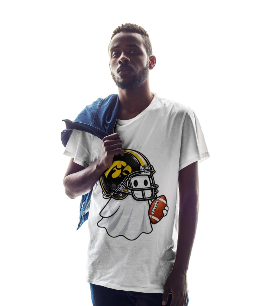 Iowa Hawkeyes Football Ghost Halloween Holding Football T-Shirt
