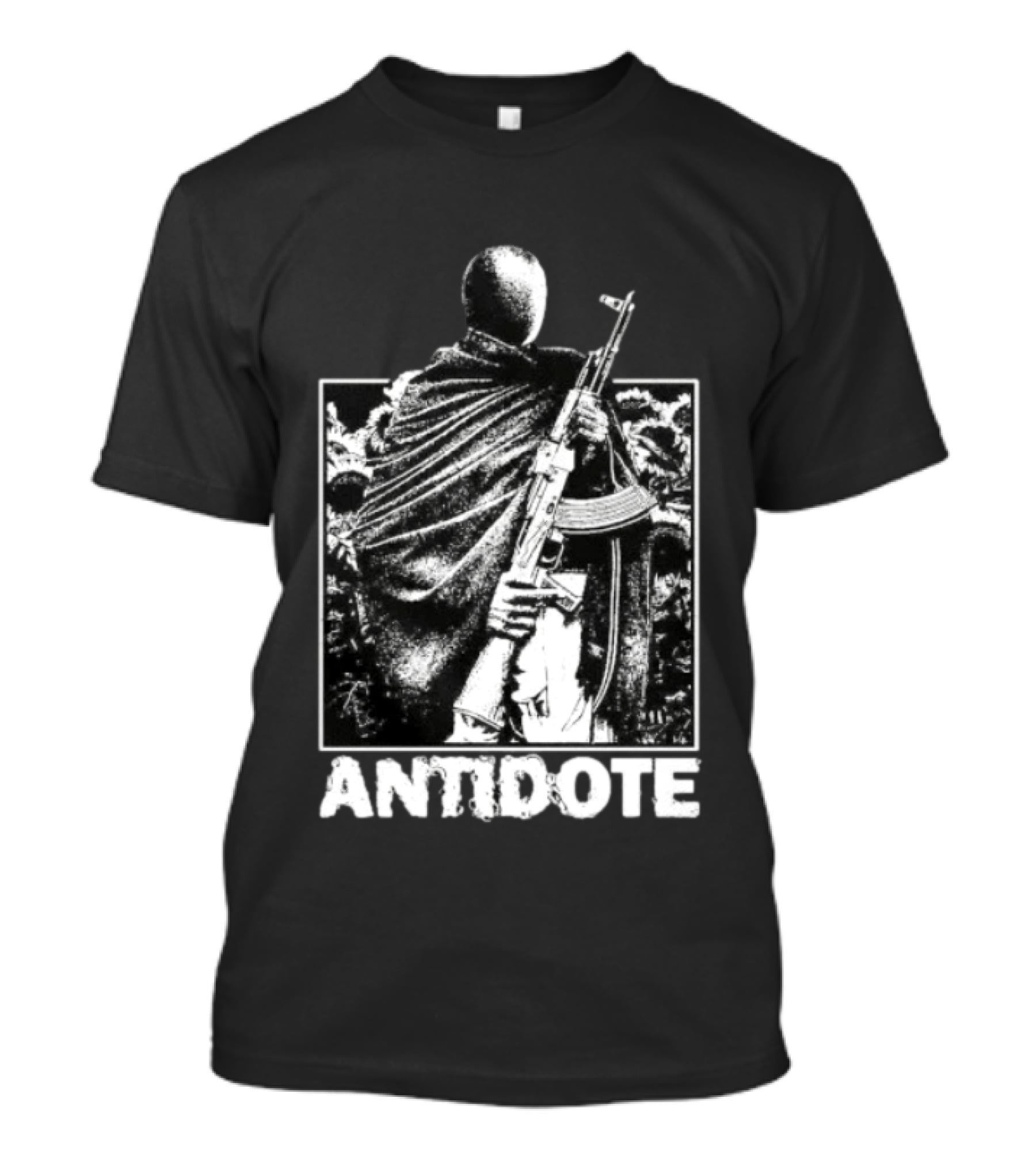 Antidote Masked Figure With Rifle Sunflower Field T-Shirt