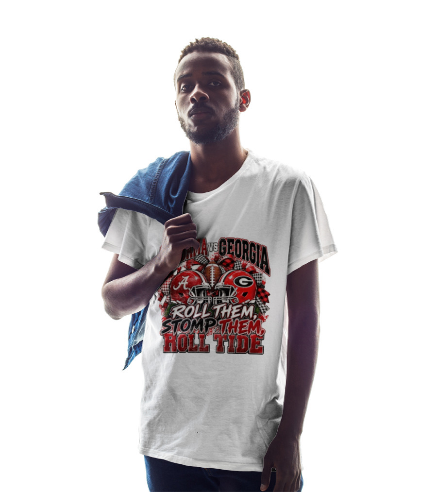 Alabama Vs Georgia Roll Them Stomp Them Roll Tide Football Helmets Battle T-Shirt