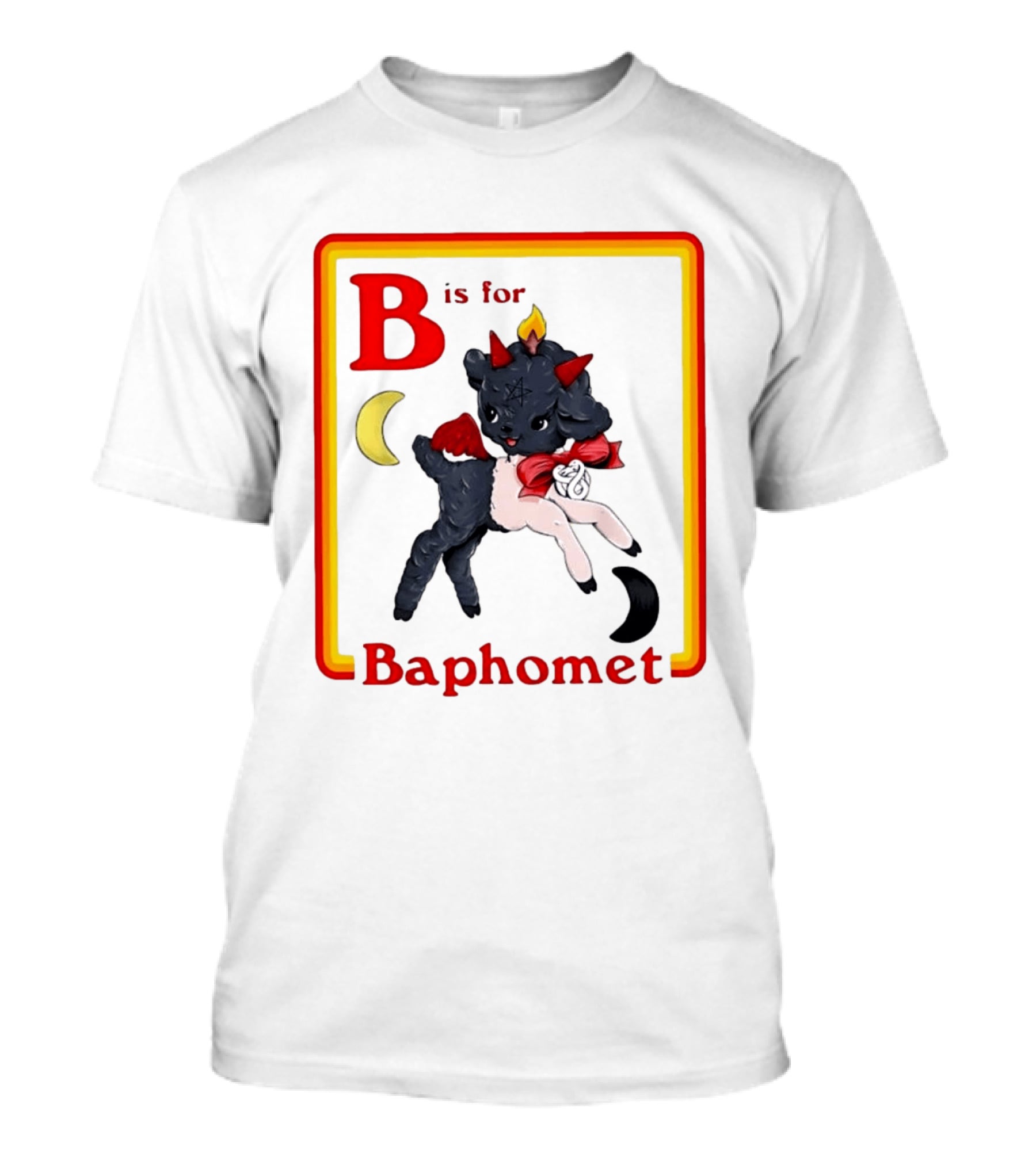 B Is For Baphomet Cartoon Baby Goat Pentacle Moon Horns Flame T-Shirt