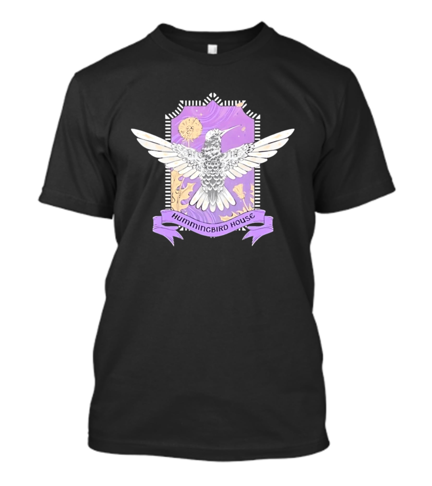 Hummingbird House Nature Botanical Dandelion Crest Purple T-Shirt