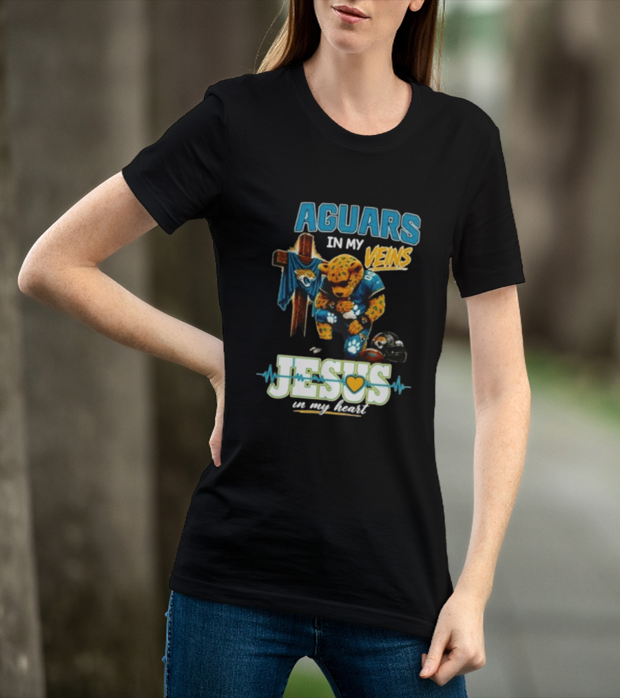 Jaguars In My Veins Jesus In My Heart Jacksonville Jaguars Football Fan Faith T-Shirt