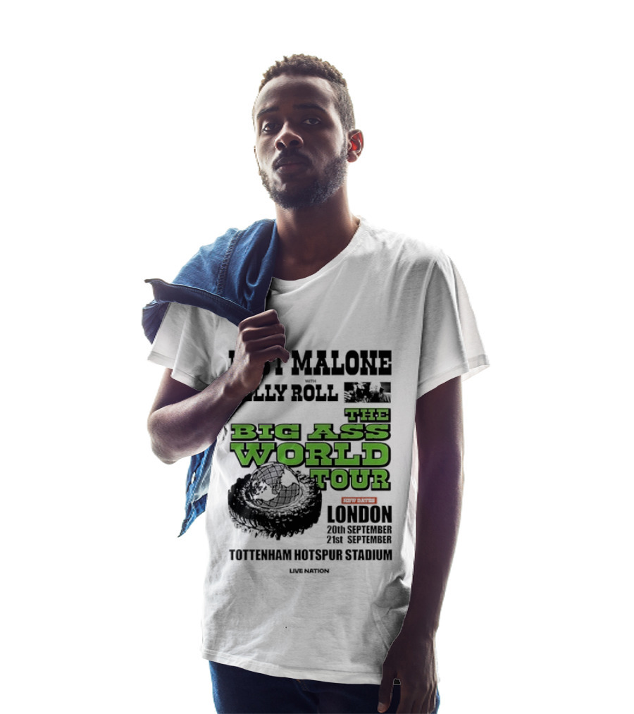 Post Malone Jelly Roll Live Nation The Big Ass World Tour London Tottenham Hotspur Stadium 2023 T-Shirt