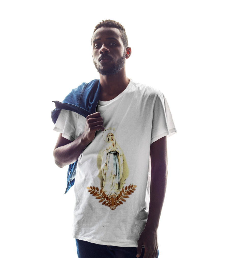 Virgin Mary Rosary Prayer Gold Leaves T-Shirt