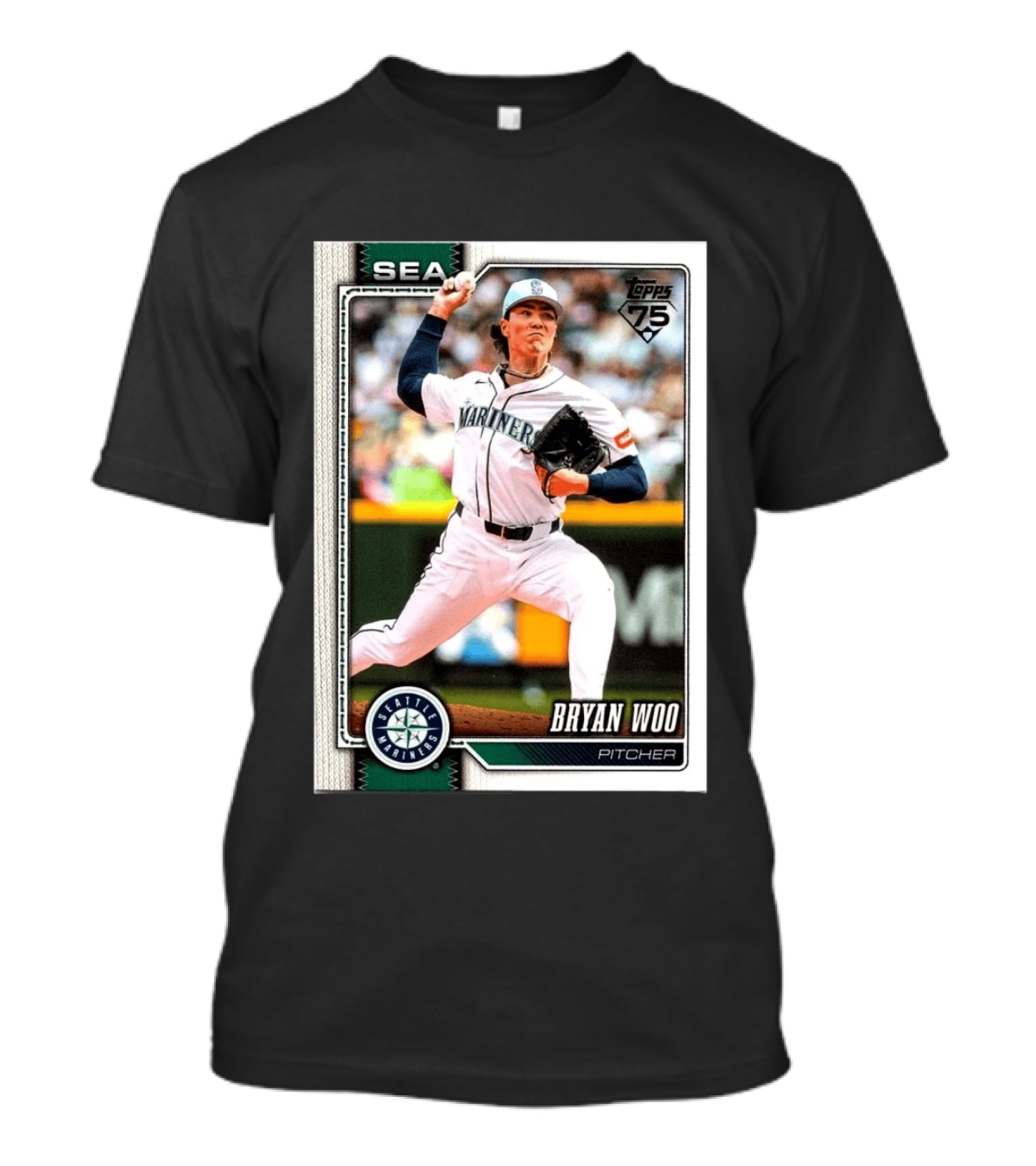 2026 Topps 75th Anniversary Seattle Mariners Bryan Woo Pitcher SEA T-Shirt