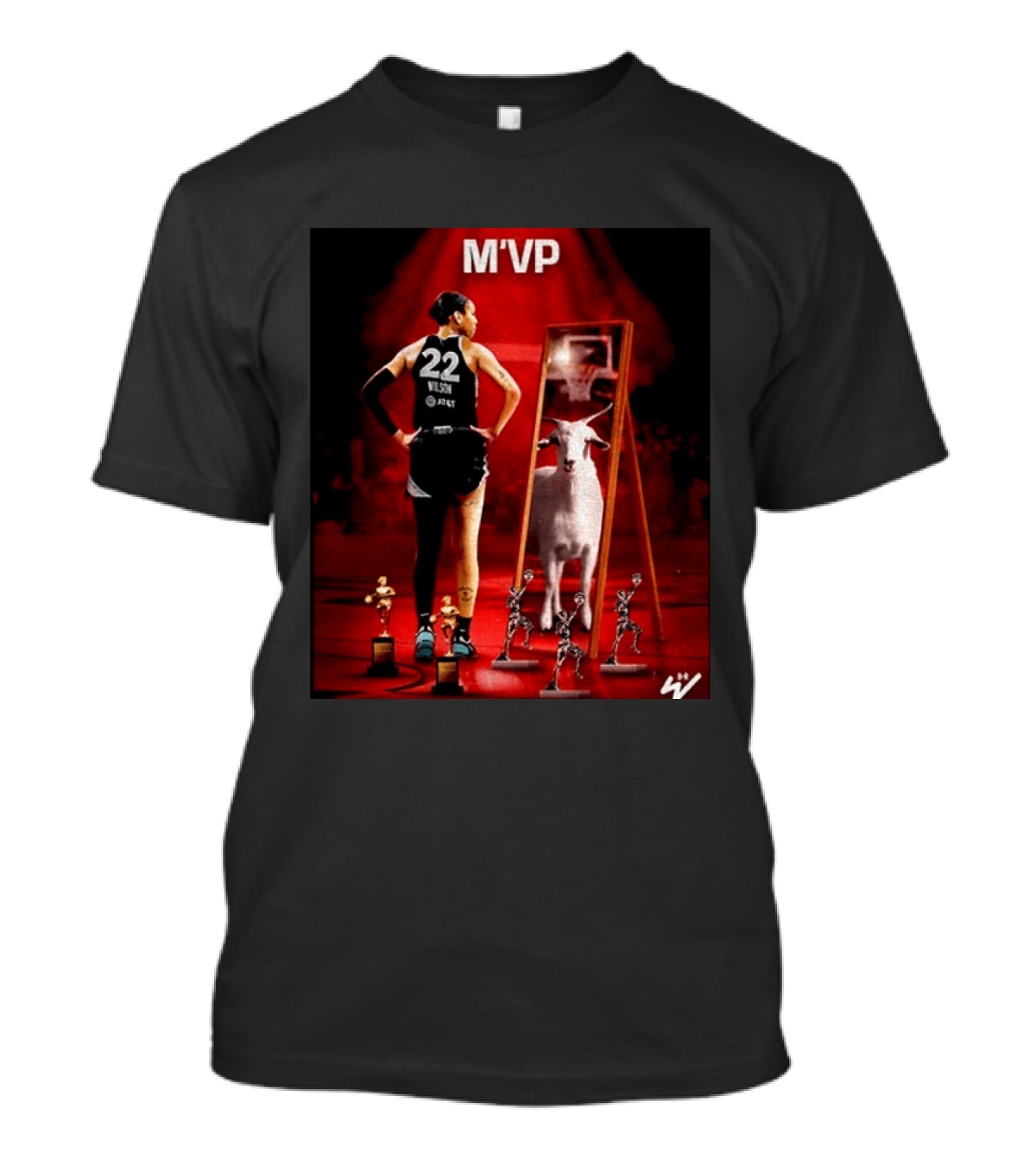 MVP A'ja Wilson Las Vegas Number 22 Goat Reflection Trophies T-Shirt