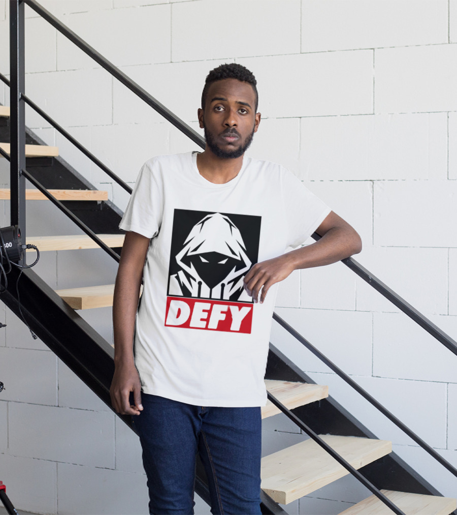 Defy Hooded Figure Streetwear Urban Fashion T-Shirt